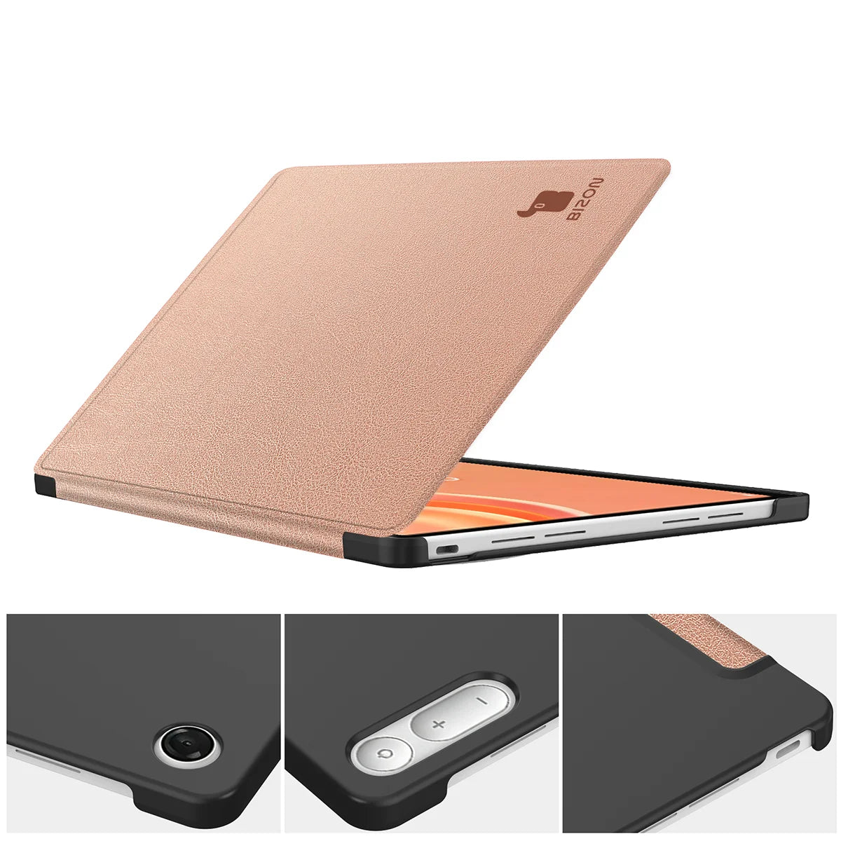 Schutzhülle mit Klappe für Lenovo Tab Plus Gen. 2, Bizon Case Tab Croc, Rosegold (2/8)