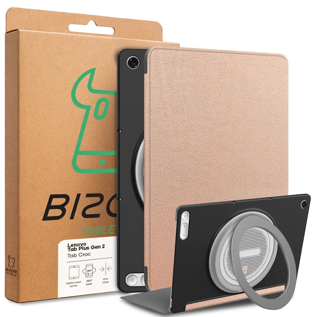 Schutzhülle mit Klappe für Lenovo Tab Plus Gen. 2, Bizon Case Tab Croc, Rosegold (8/8)