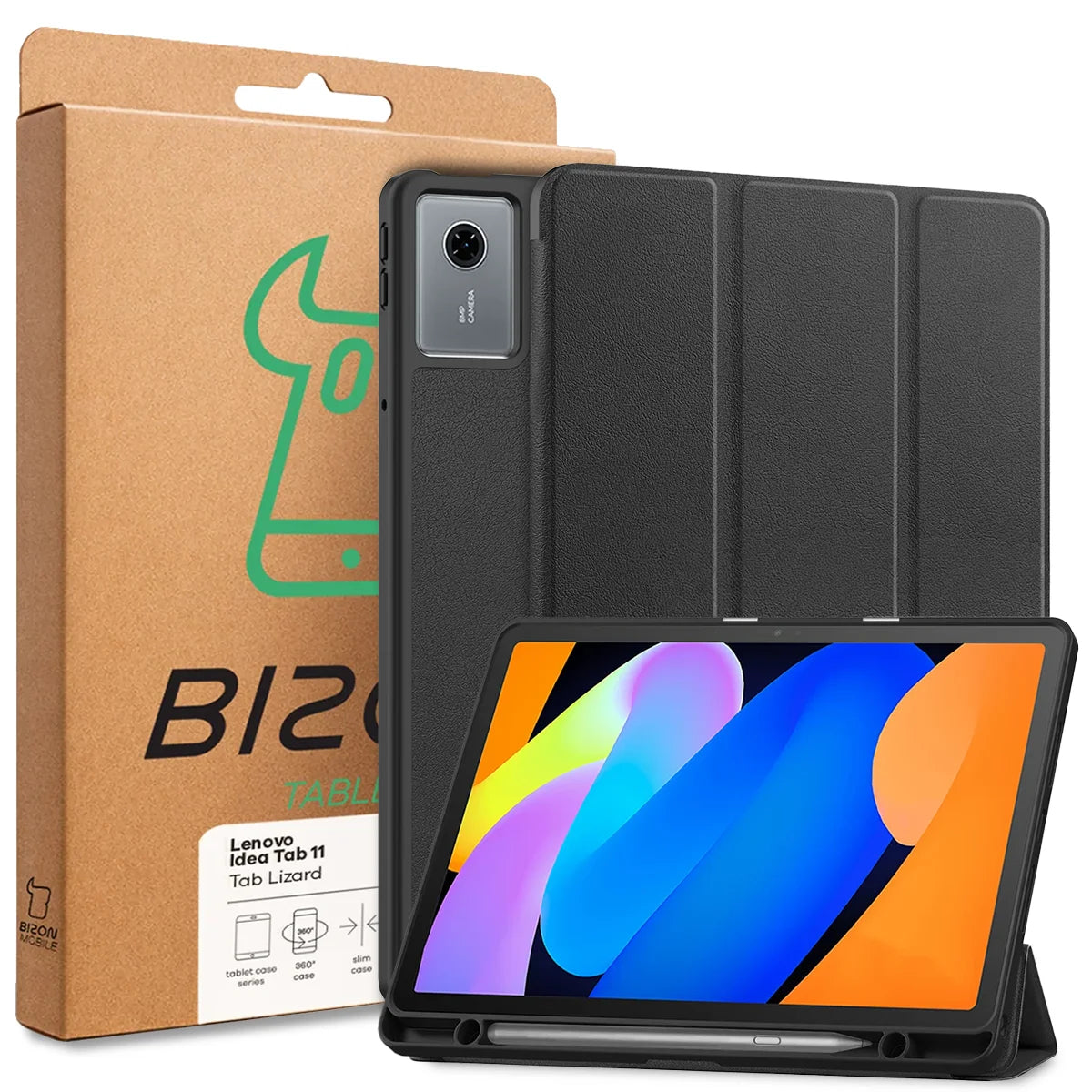 Schutzhülle mit Klappe für Lenovo Idea Tab 11, Bizon Case Tab Lizard, Schwarz