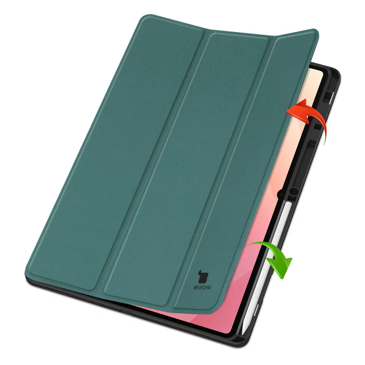 Schutzhülle mit Klappe für Galaxy Tab S11 Ultra, Bizon Case Tab Lizard, Dunkelgrün