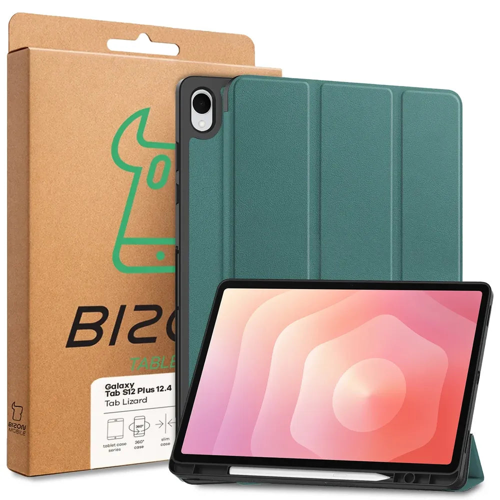 Schutzhülle mit Klappe für Galaxy Tab S12 Plus, Bizon Case Tab Croc, Dunkelgrün (9/9)