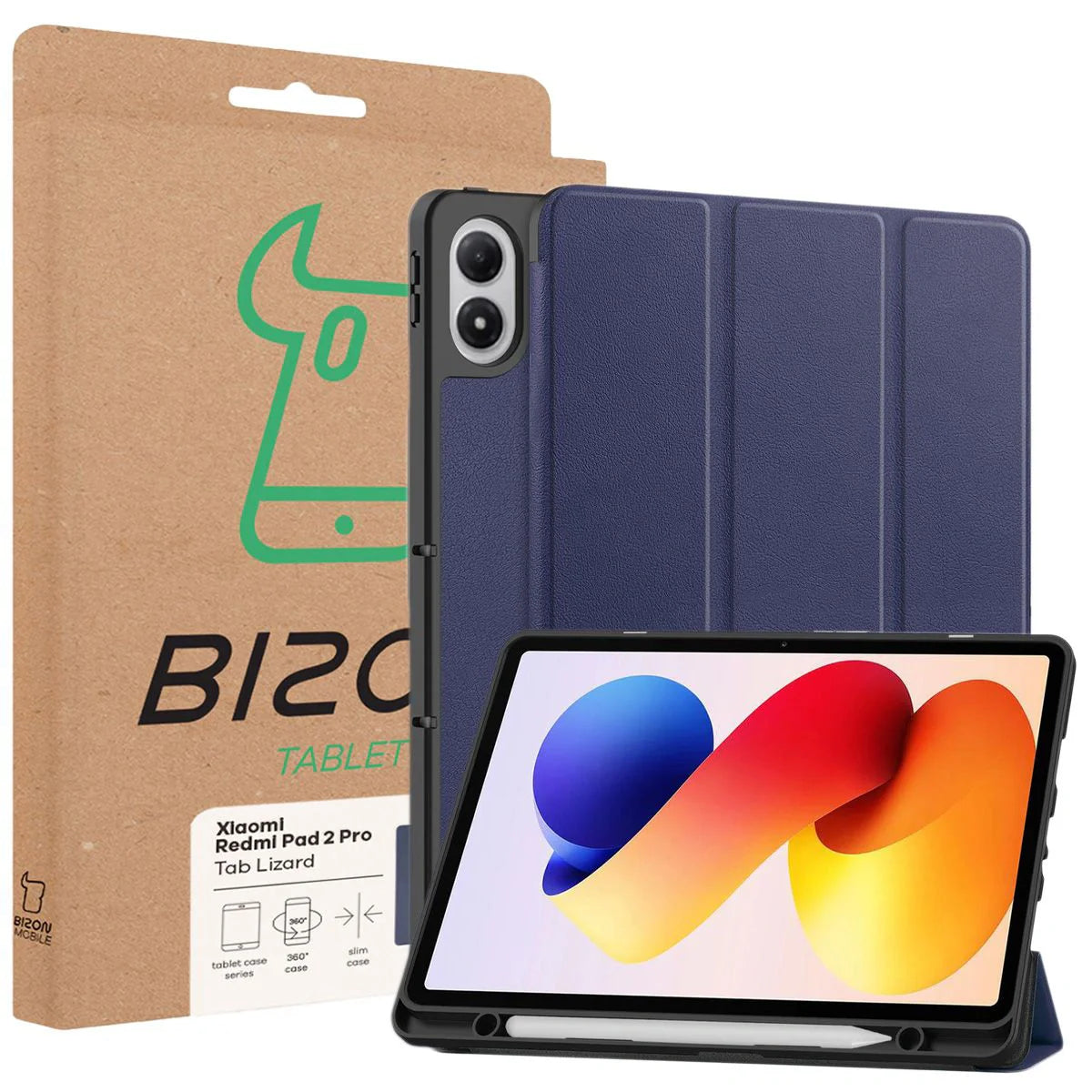 Schutzhülle mit Klappe für Xiaomi POCO Pad M1 / Redmi Pad 2 Pro, Bizon Case Tab Lizard, Dunkelblau