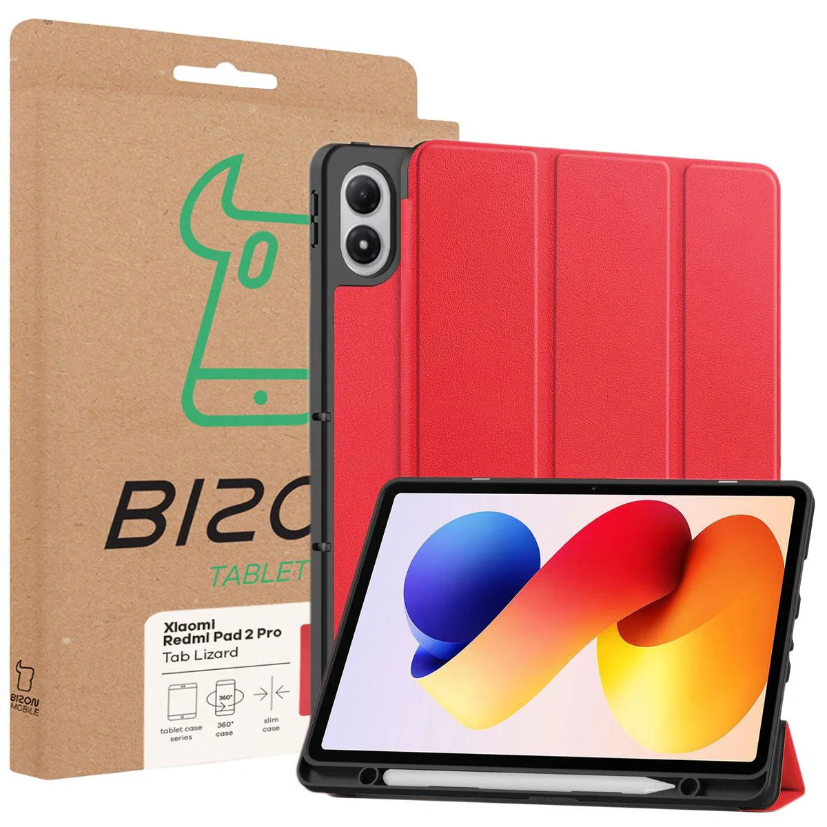 Schutzhülle mit Klappe für Xiaomi POCO Pad M1 / Redmi Pad 2 Pro, Bizon Case Tab Lizard, Rot