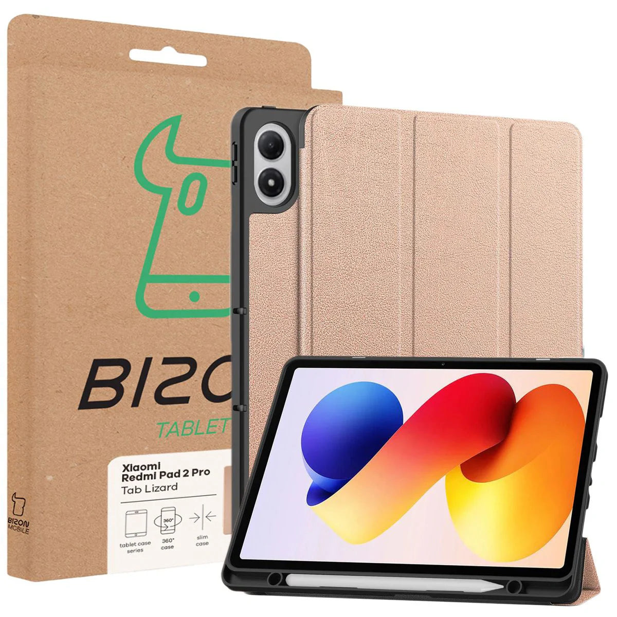Schutzhülle mit Klappe für Xiaomi POCO Pad M1 / Redmi Pad 2 Pro, Bizon Case Tab Lizard, Rosegold
