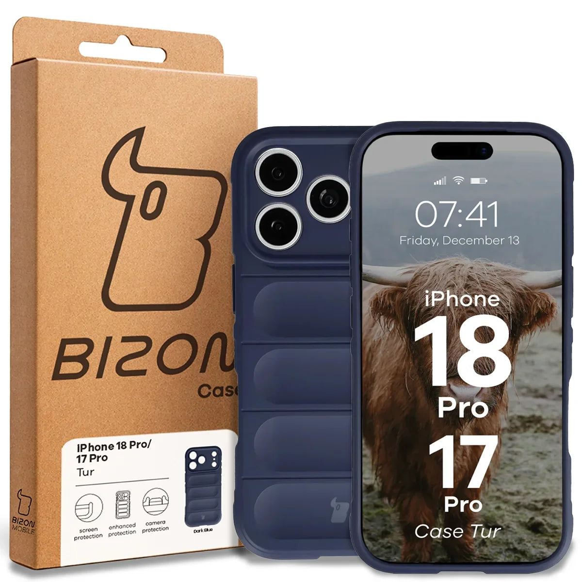 Robuste Handyhülle für iPhone 18 Pro / 17 Pro, Bizon Case Tur, Dunkelblau