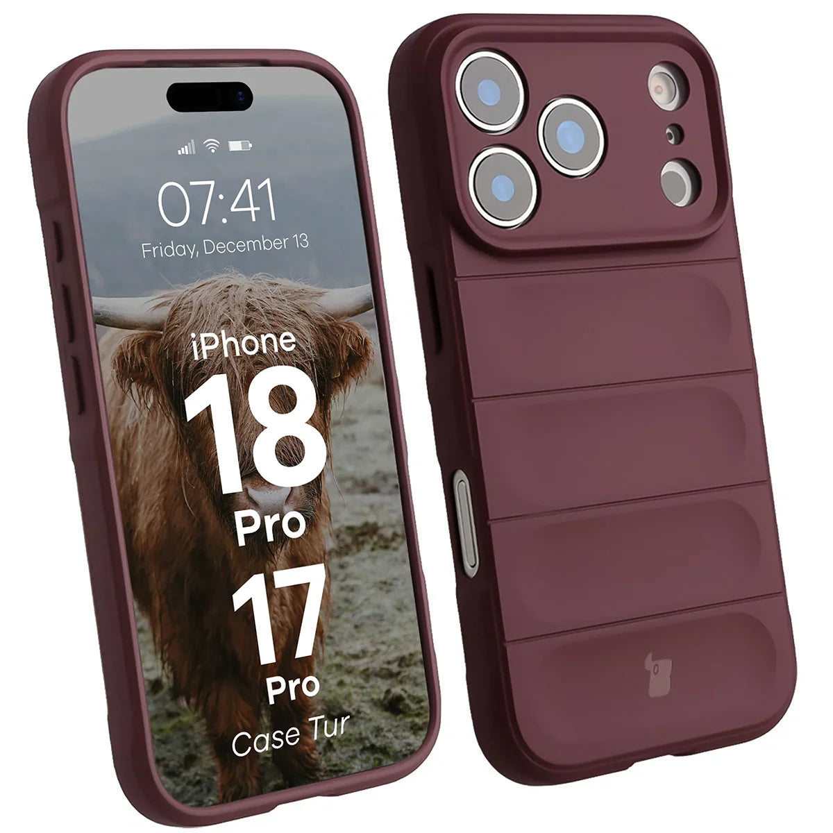 Robuste Handyhülle für iPhone 18 Pro / 17 Pro, Bizon Case Tur, Burgunderrot