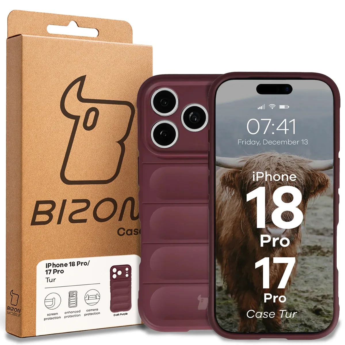 Robuste Handyhülle für iPhone 18 Pro / 17 Pro, Bizon Case Tur, Burgunderrot