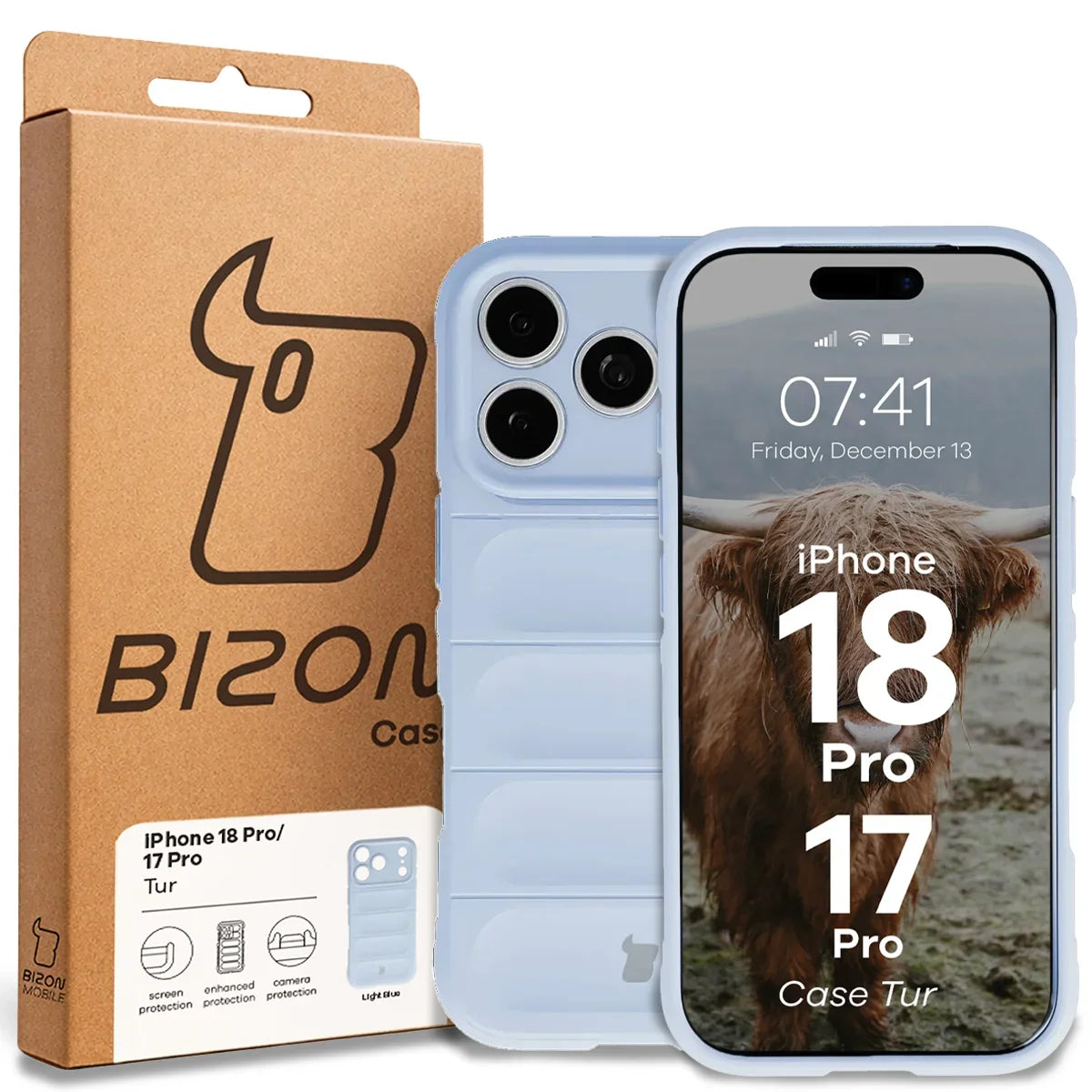 Robuste Handyhülle für iPhone 18 Pro / 17 Pro, Bizon Case Tur, Hellblau