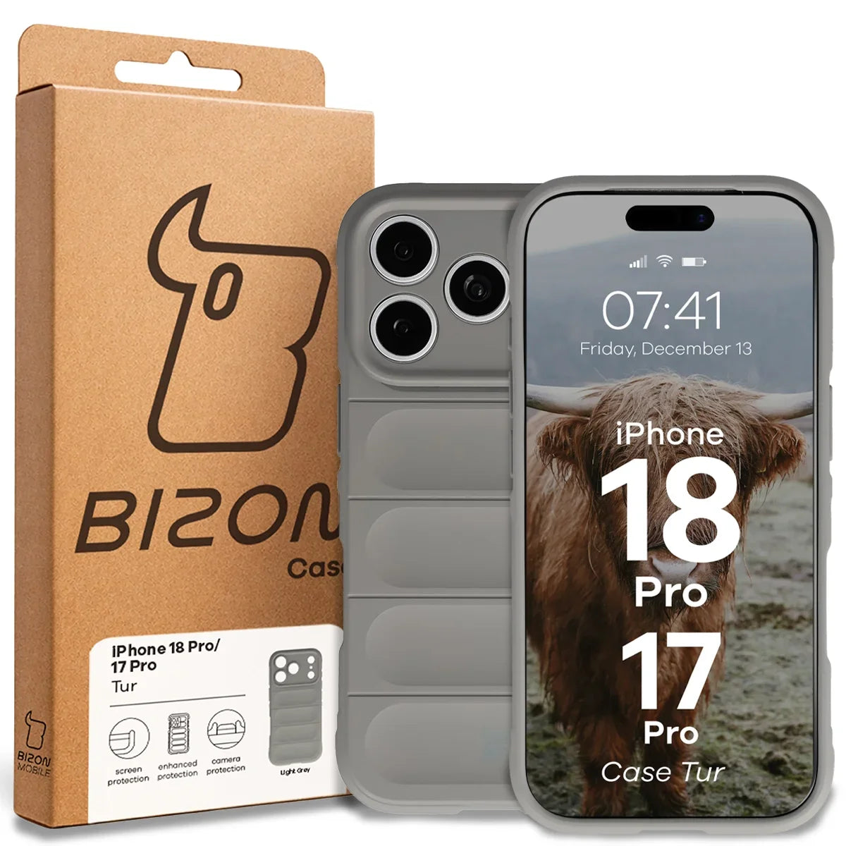 Robuste Handyhülle für iPhone 18 Pro / 17 Pro, Bizon Case Tur, Hellgrau
