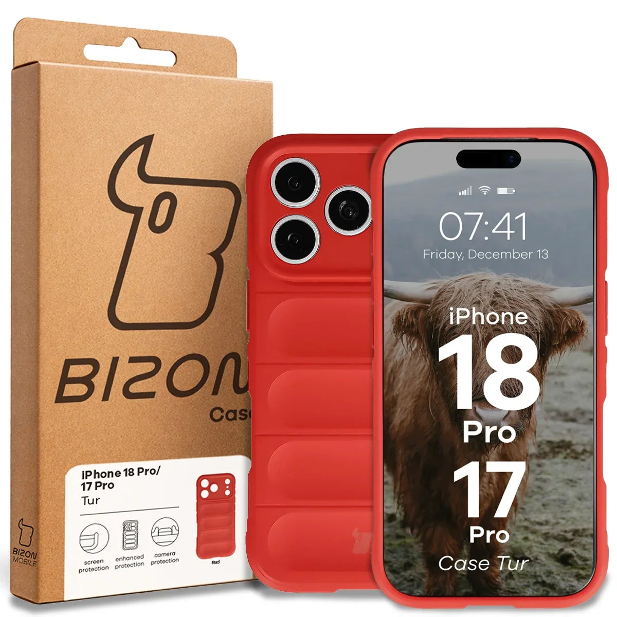 Robuste Handyhülle für iPhone 18 Pro / 17 Pro, Bizon Case Tur, Rot