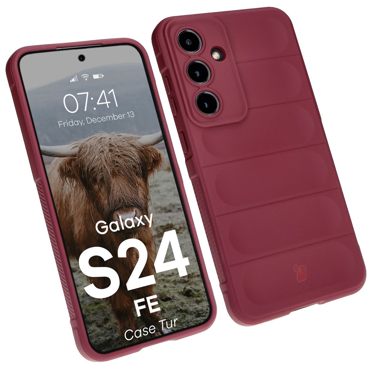 Robuste Handyhülle für Galaxy S24 FE, Bizon Case Tur, Burgunderrot