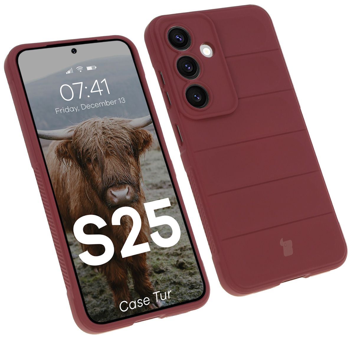 Robuste Handyhülle für Galaxy S25, Bizon Case Tur, Burgunderrot