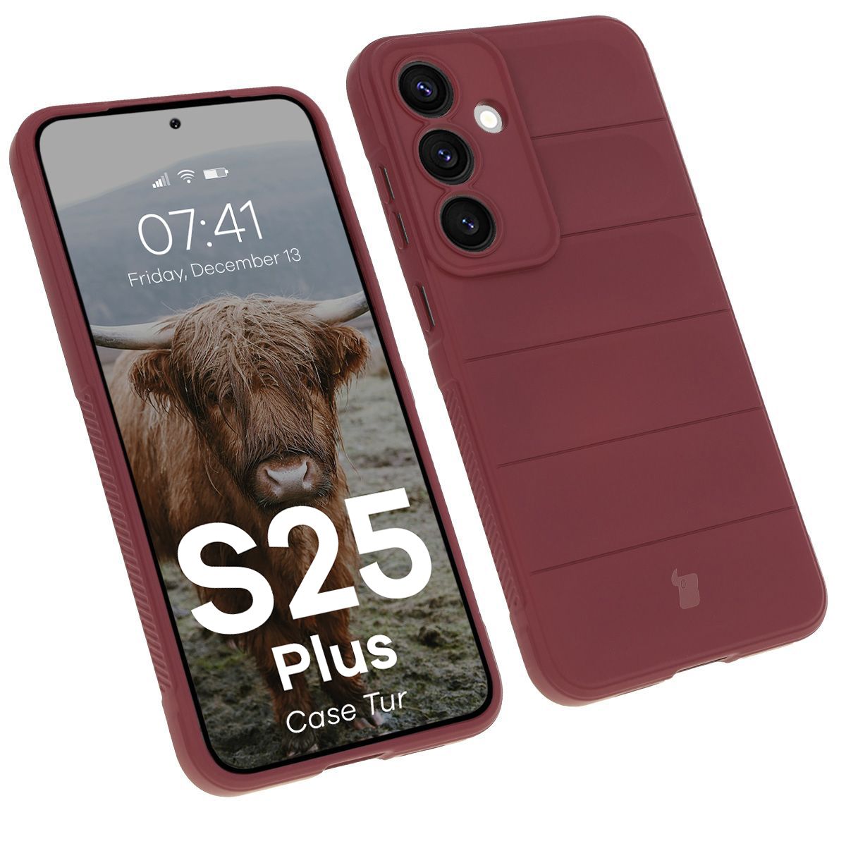 Robuste Handyhülle für Galaxy S25 Plus, Bizon Case Tur, Burgunderrot