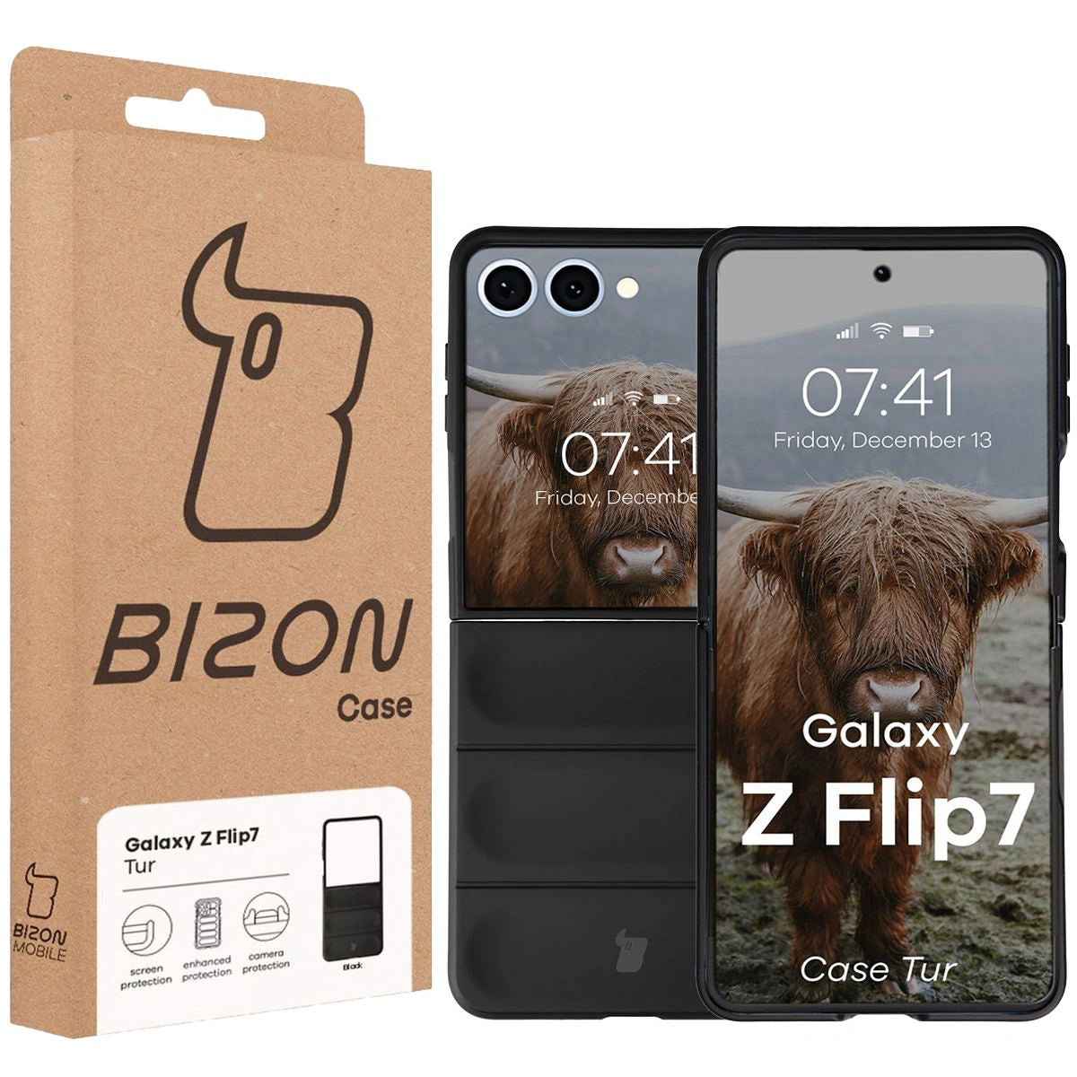 Robuste Handyhülle für Galaxy Z Flip7, Bizon Case Tur, Schwarz