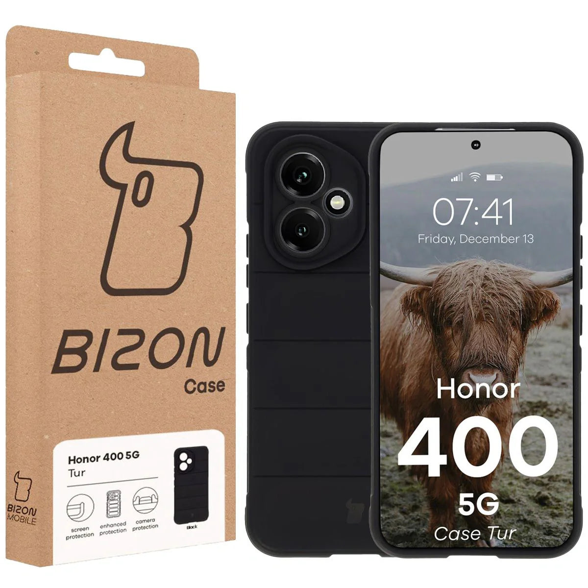 Robuste Handyhülle für Honor 400, Bizon Case Tur, Schwarz