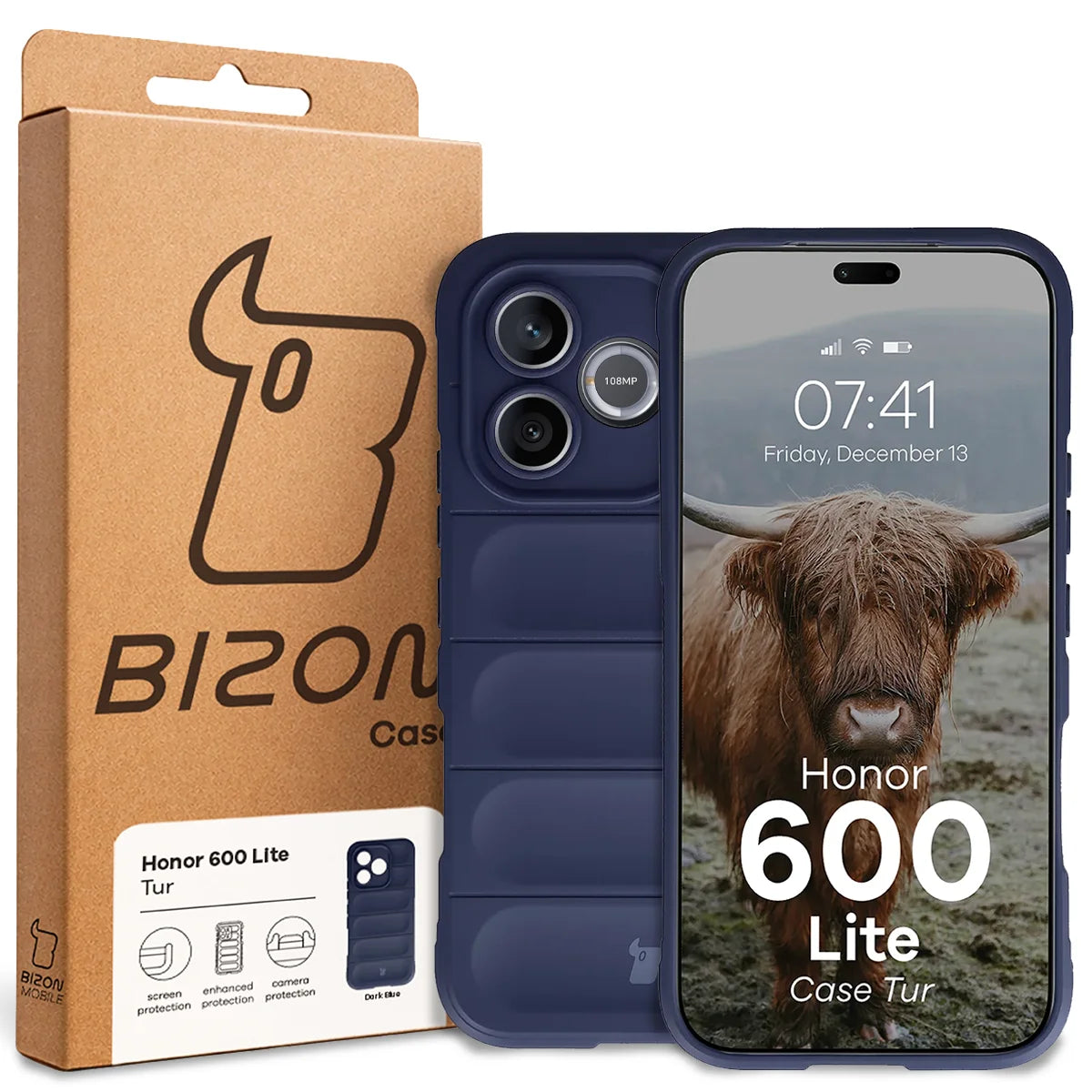 Robuste Handyhülle für Honor 600 Lite 5G, Bizon Case Tur, Dunkelblau