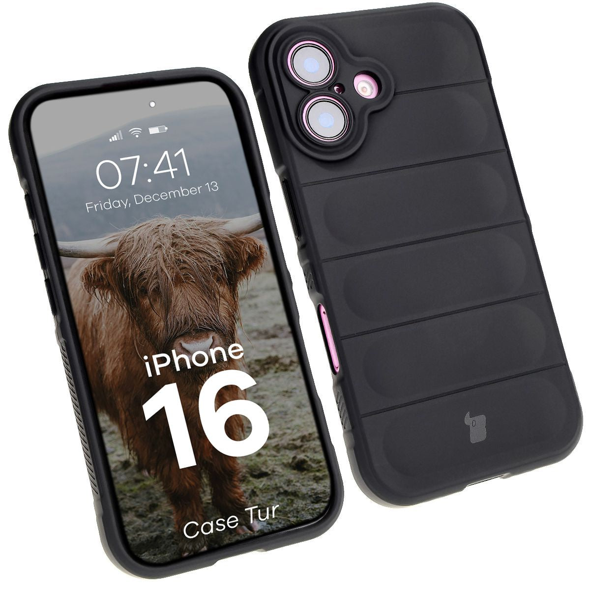 Robuste Handyhülle für iPhone 16, Bizon Case Tur, Schwarz