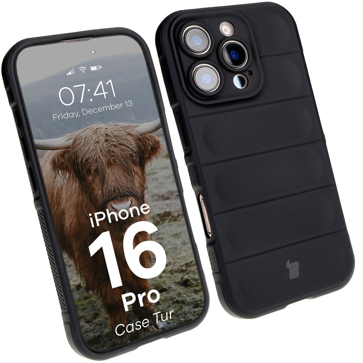 Robuste Handyhülle für iPhone 16 Pro, Bizon Case Tur, Schwarz