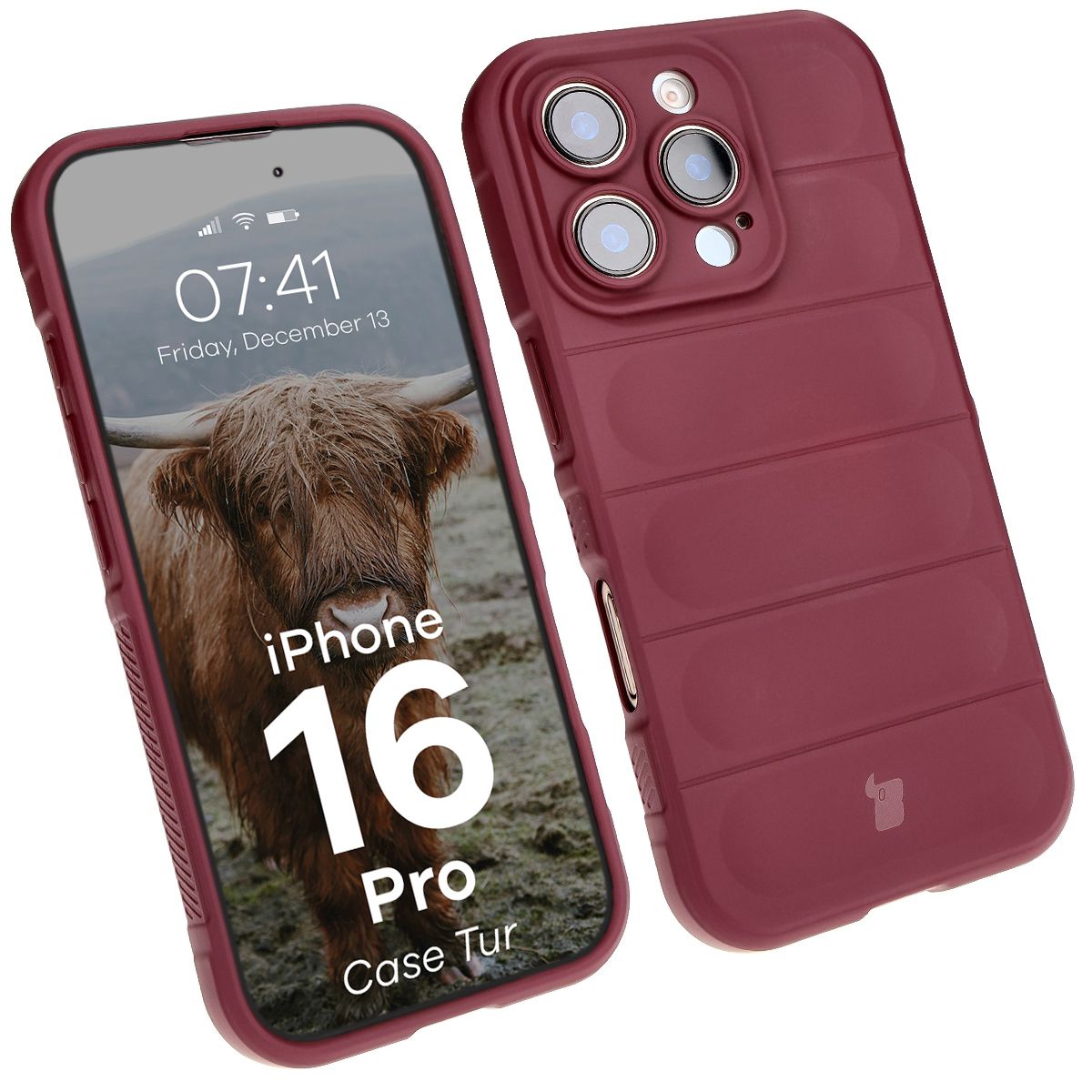 Robuste Handyhülle für iPhone 16 Pro, Bizon Case Tur, Burgunderrot