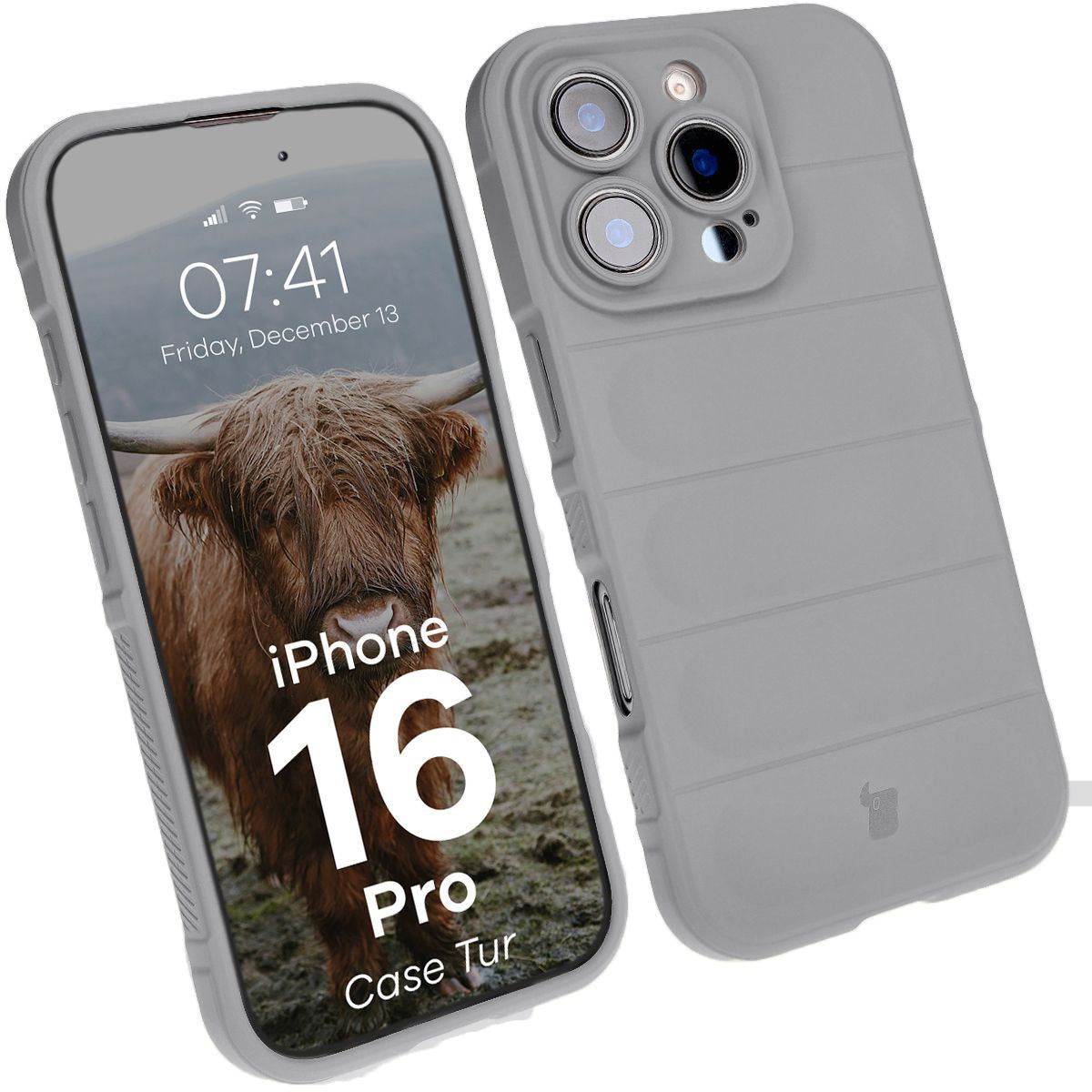 Robuste Handyhülle für iPhone 16 Pro, Bizon Case Tur, Hellgrau