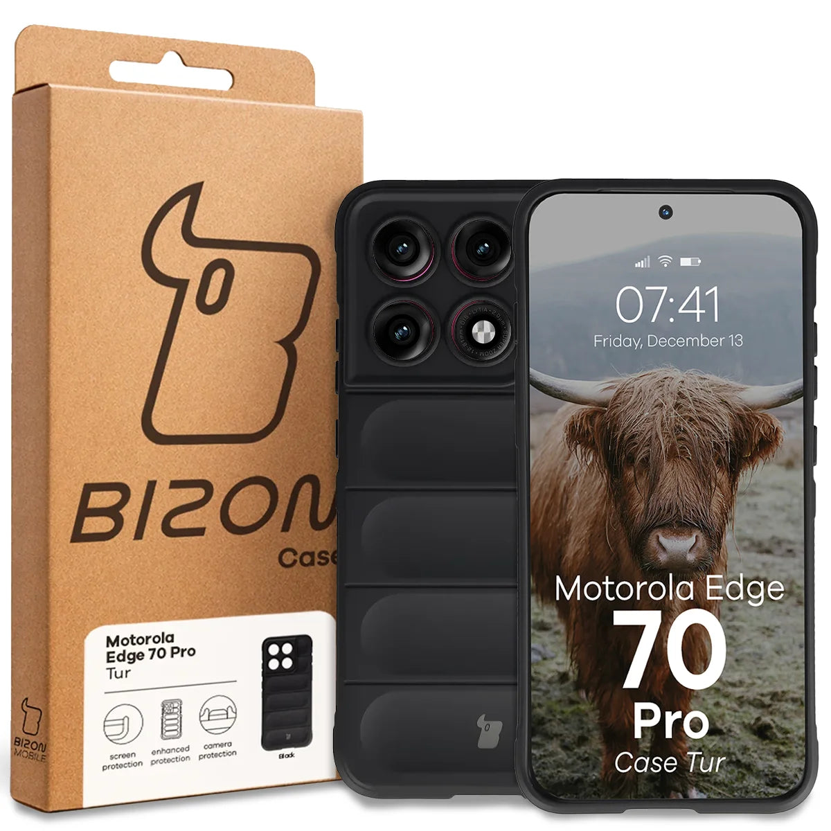 Robuste Handyhülle für Motorola Edge 70 Pro, Bizon Case Tur, Schwarz