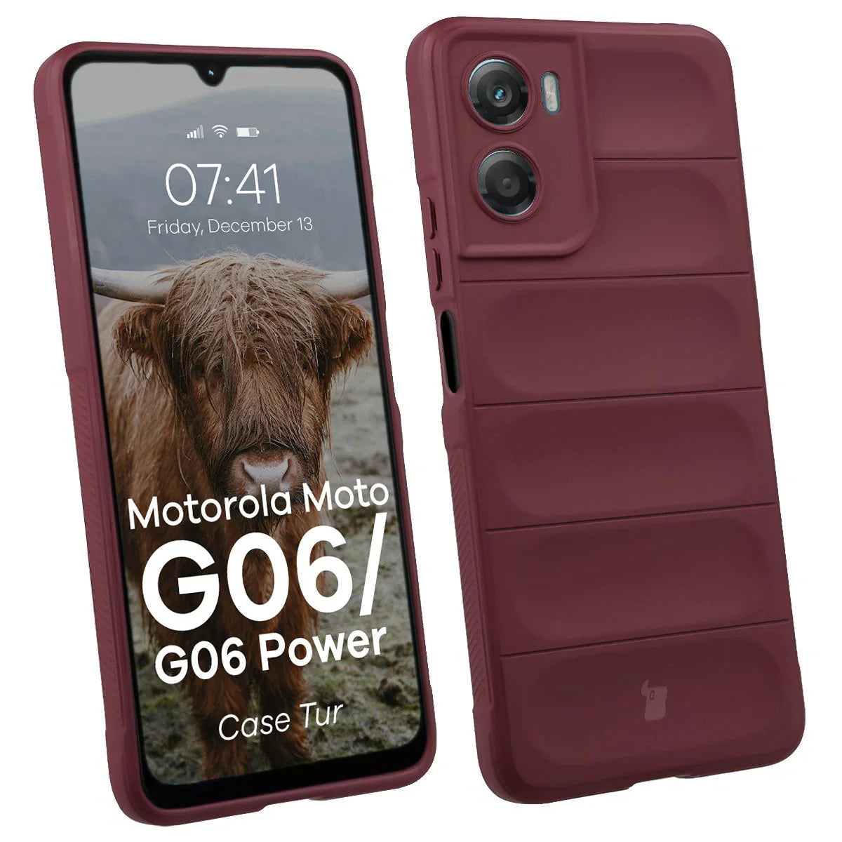 Robuste Handyhülle für Motorola Moto G06 4G / G06 Power 4G, Bizon Case Tur, Burgunderrot
