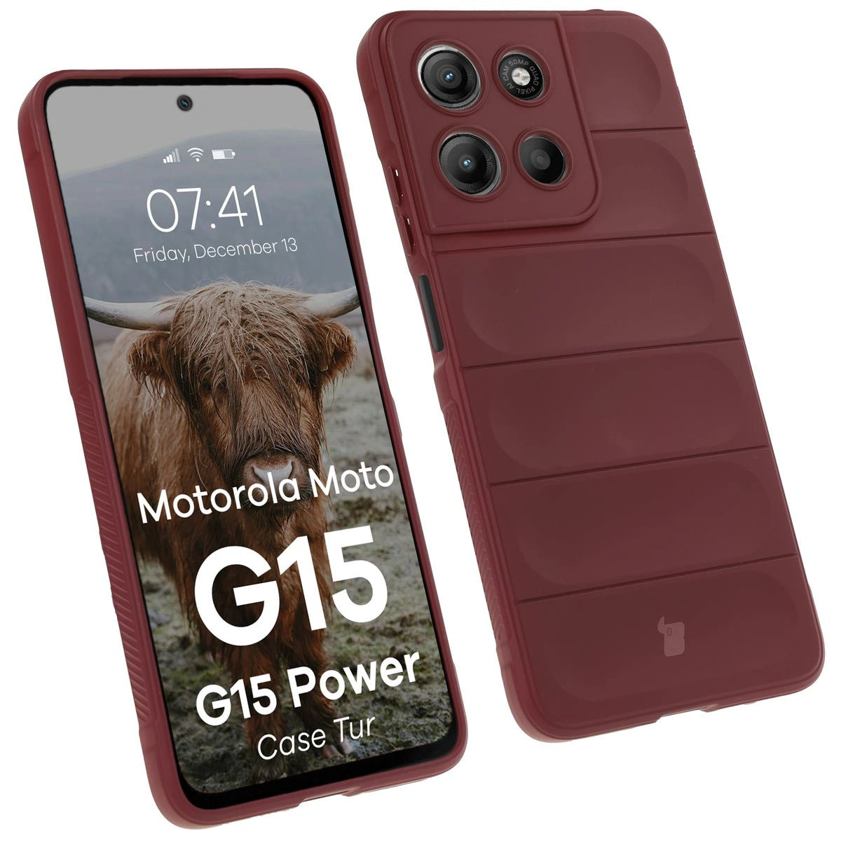 Robuste Handyhülle für Motorola Moto G17 / G17 Power / G15 / G15 Power, Bizon Case Tur, Burgunderrot