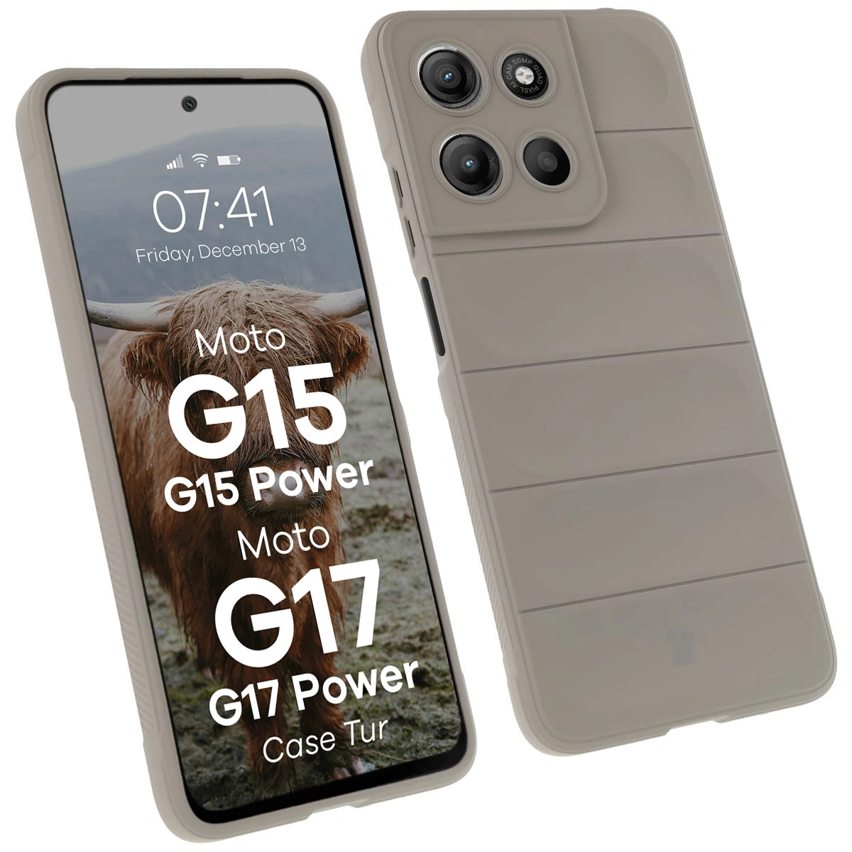 Robuste Handyhülle für Motorola Moto G17 / G17 Power / G15 / G15 Power, Bizon Case Tur, Hellgrau