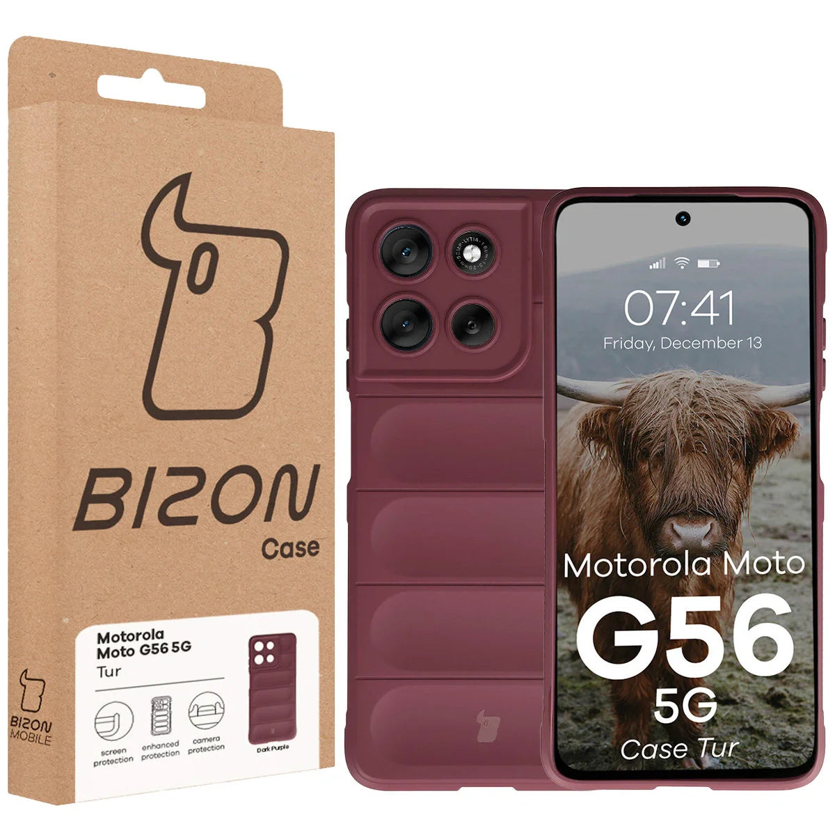 Robuste Handyhülle für Motorola Moto G56 5G, Bizon Case Tur, Burgunderrot