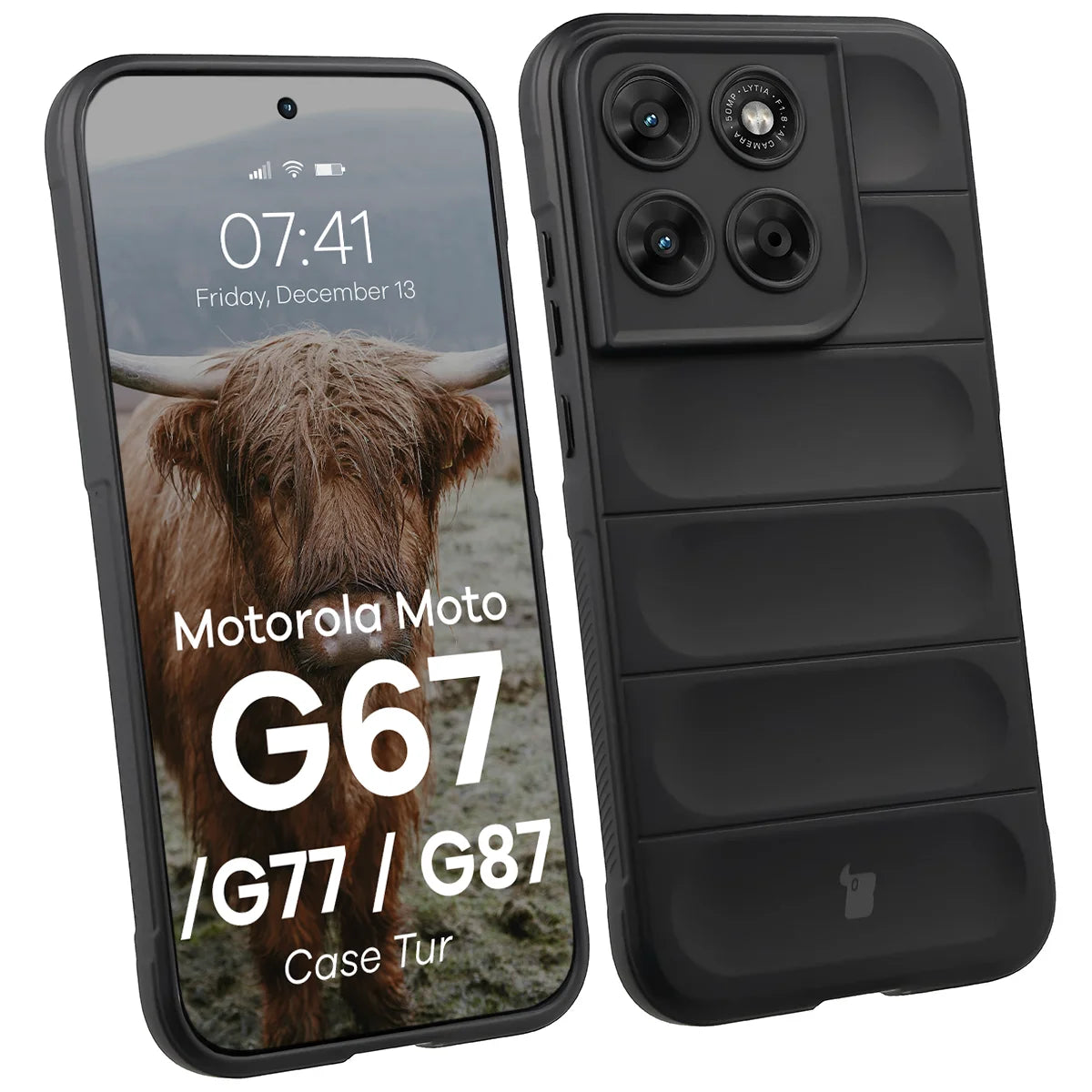Robuste Handyhülle für Motorola Moto G87 5G / G77 5G / G67 5G, Bizon Case Tur, Schwarz