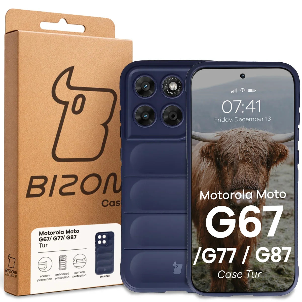 Robuste Handyhülle für Motorola Moto G87 5G / G77 5G / G67 5G, Bizon Case Tur, Dunkelblau