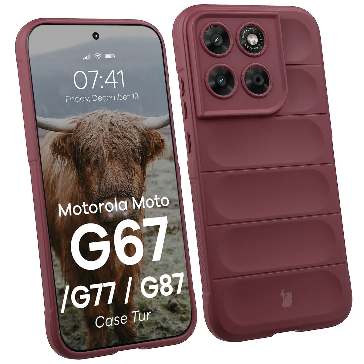 Robuste Handyhülle für Motorola Moto G87 5G / G77 5G / G67 5G, Bizon Case Tur, Burgunderrot
