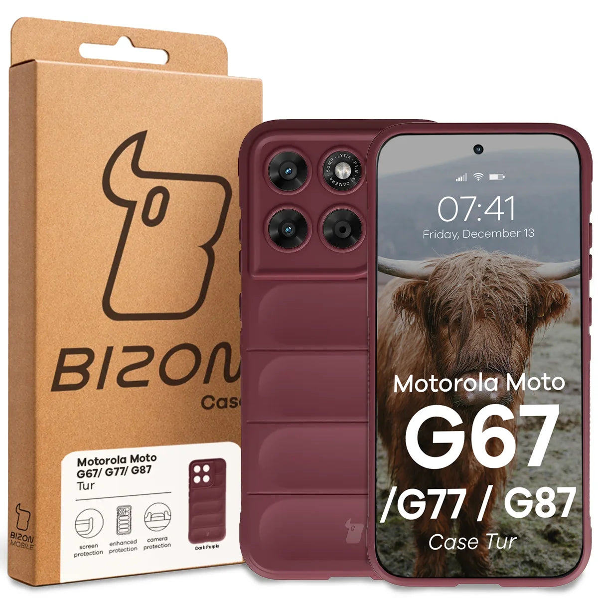 Robuste Handyhülle für Motorola Moto G87 5G / G77 5G / G67 5G, Bizon Case Tur, Burgunderrot