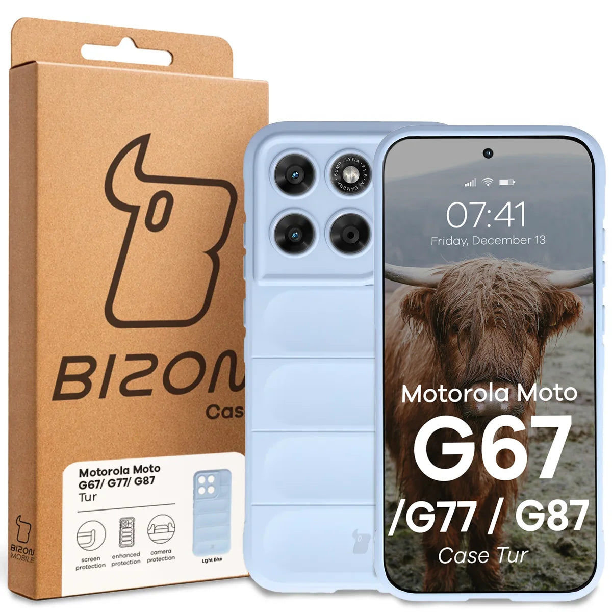 Robuste Handyhülle für Motorola Moto G87 5G / G77 5G / G67 5G, Bizon Case Tur, Hellblau