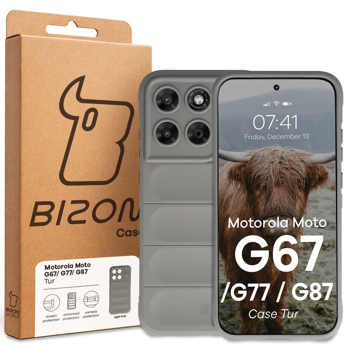 Robuste Handyhülle für Motorola Moto G87 5G / G77 5G / G67 5G, Bizon Case Tur, Hellgrau