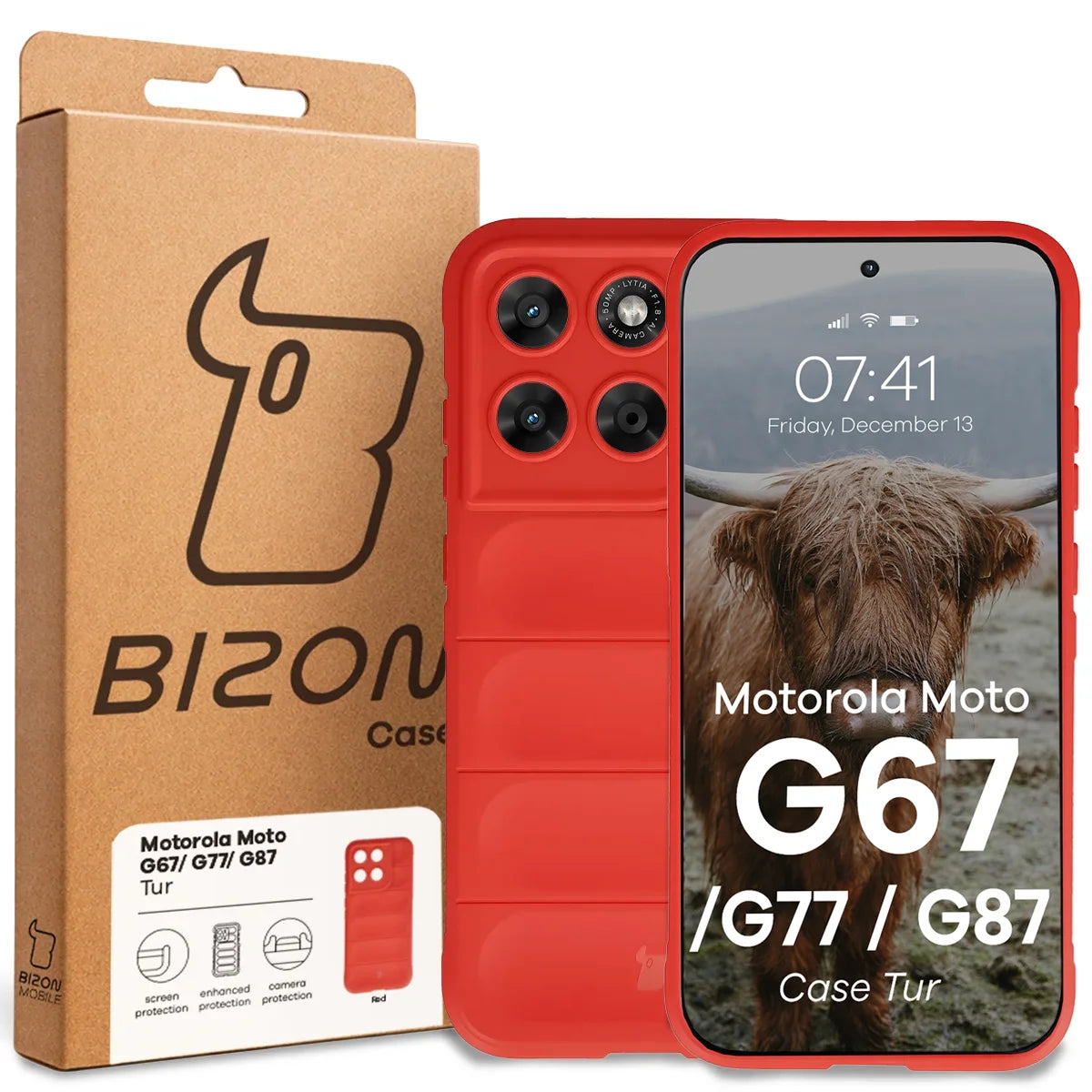 Robuste Handyhülle für Motorola Moto G87 5G / G77 5G / G67 5G, Bizon Case Tur, Rot