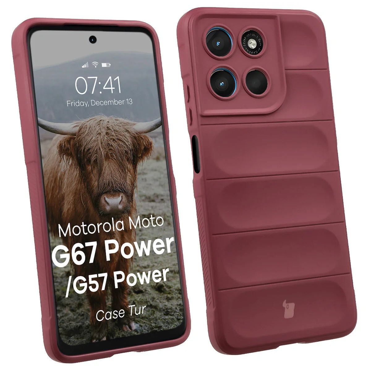 Robuste Handyhülle für Motorola Moto G57 Power / G67 Power, Bizon Case Tur, Burgunderrot