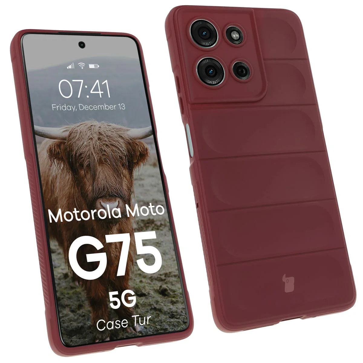 Robuste Handyhülle für Motorola Moto G75 5G, Bizon Case Tur, Burgunderrot