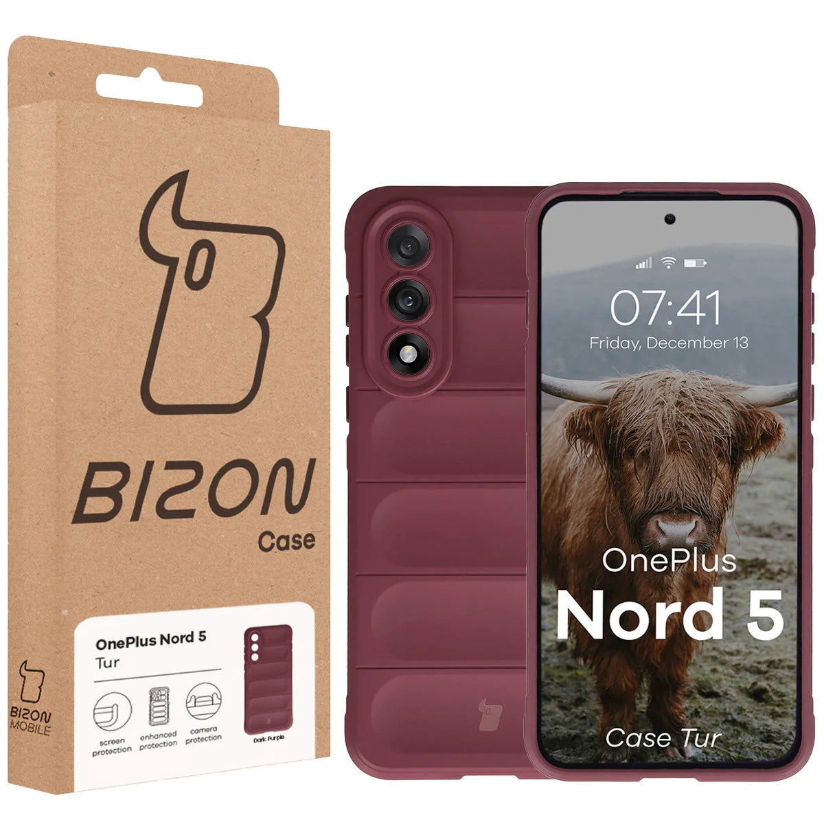 Robuste Handyhülle für OnePlus Nord 5, Bizon Case Tur, Burgunderrot