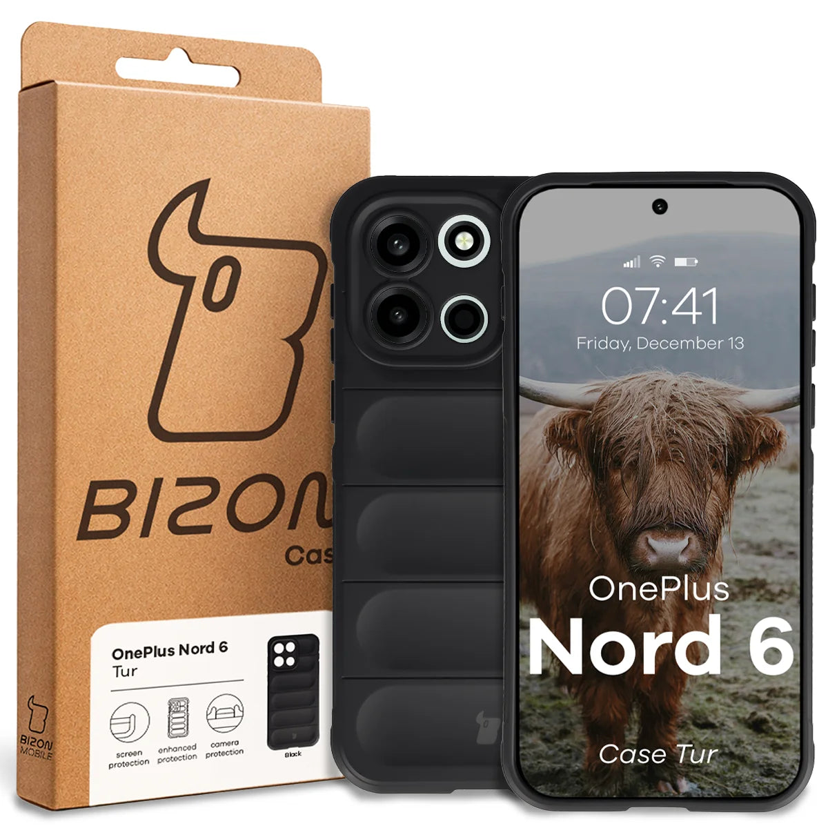 Robuste Handyhülle für OnePlus Nord 6, Bizon Case Tur, Schwarz