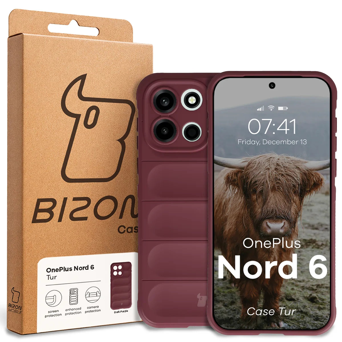 Robuste Handyhülle für OnePlus Nord 6, Bizon Case Tur, Burgunderrot