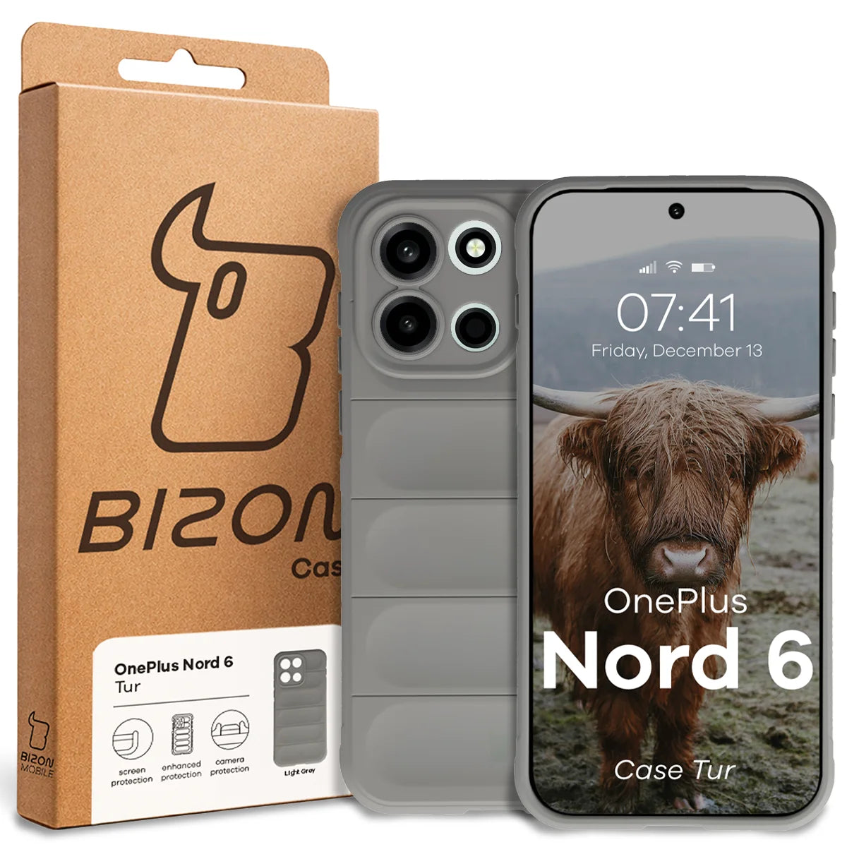 Robuste Handyhülle für OnePlus Nord 6, Bizon Case Tur, Hellgrau