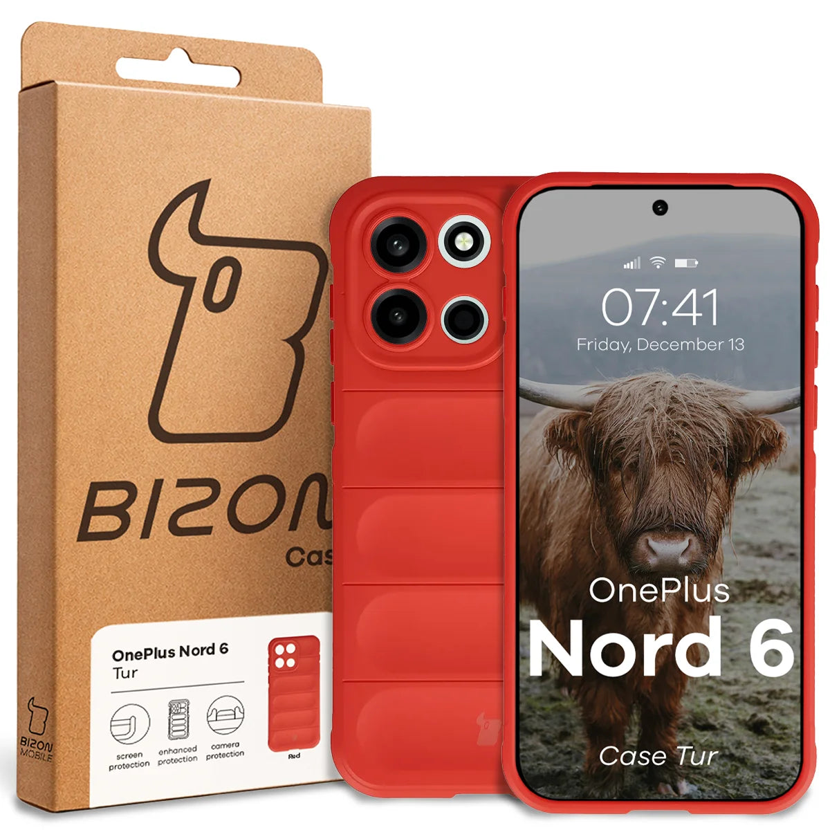 Robuste Handyhülle für OnePlus Nord 6, Bizon Case Tur, Rot