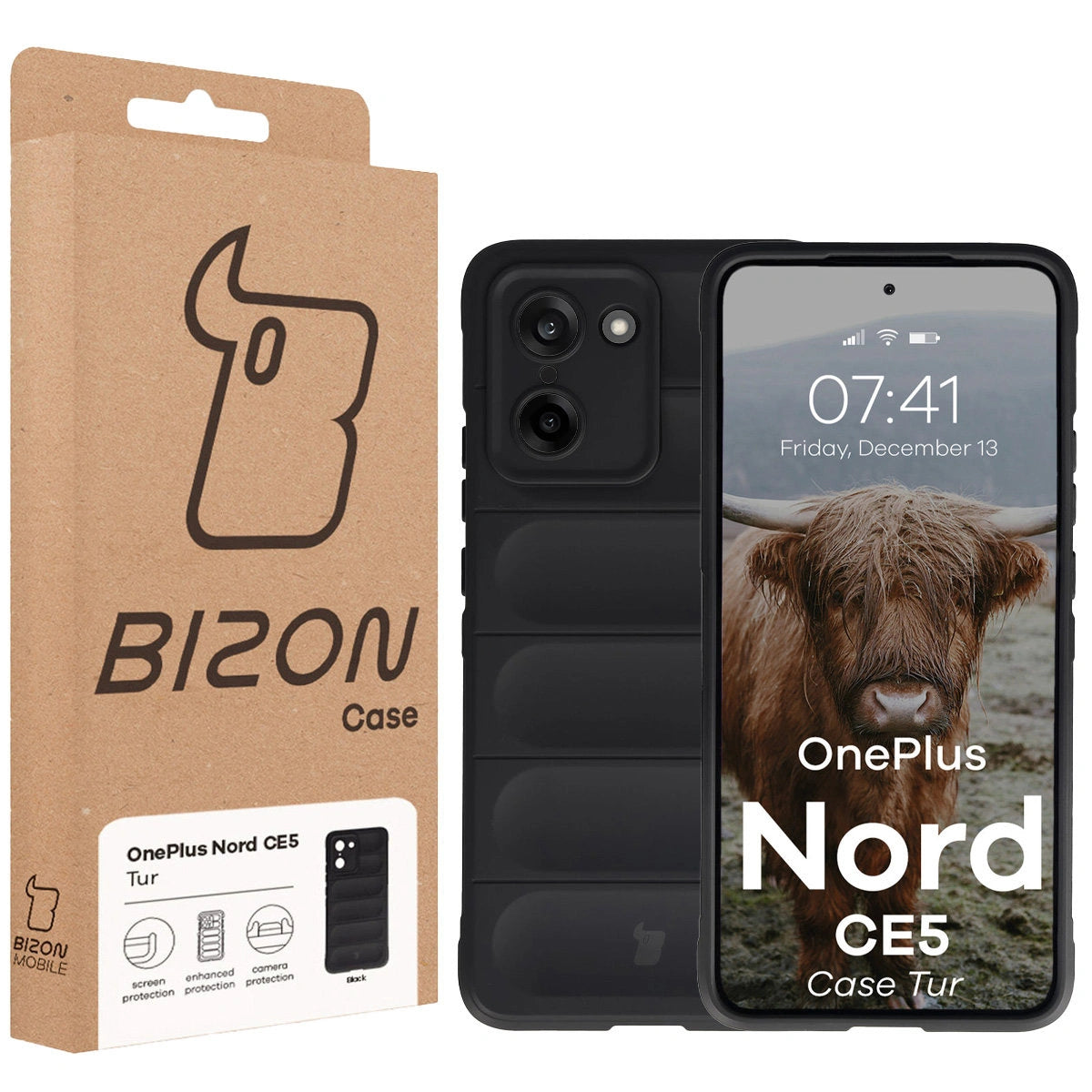 Robuste Handyhülle für OnePlus Nord CE5 5G, Bizon Case Tur, Schwarz