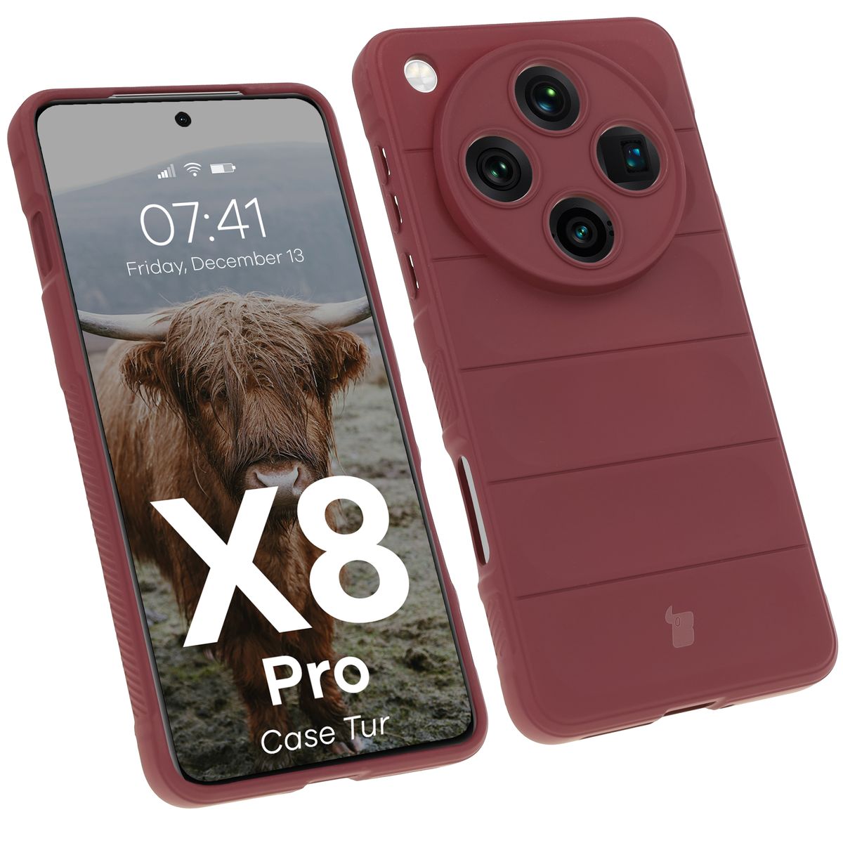 Robuste Handyhülle für Oppo Find X8 Pro, Bizon Case Tur, Burgunderrot