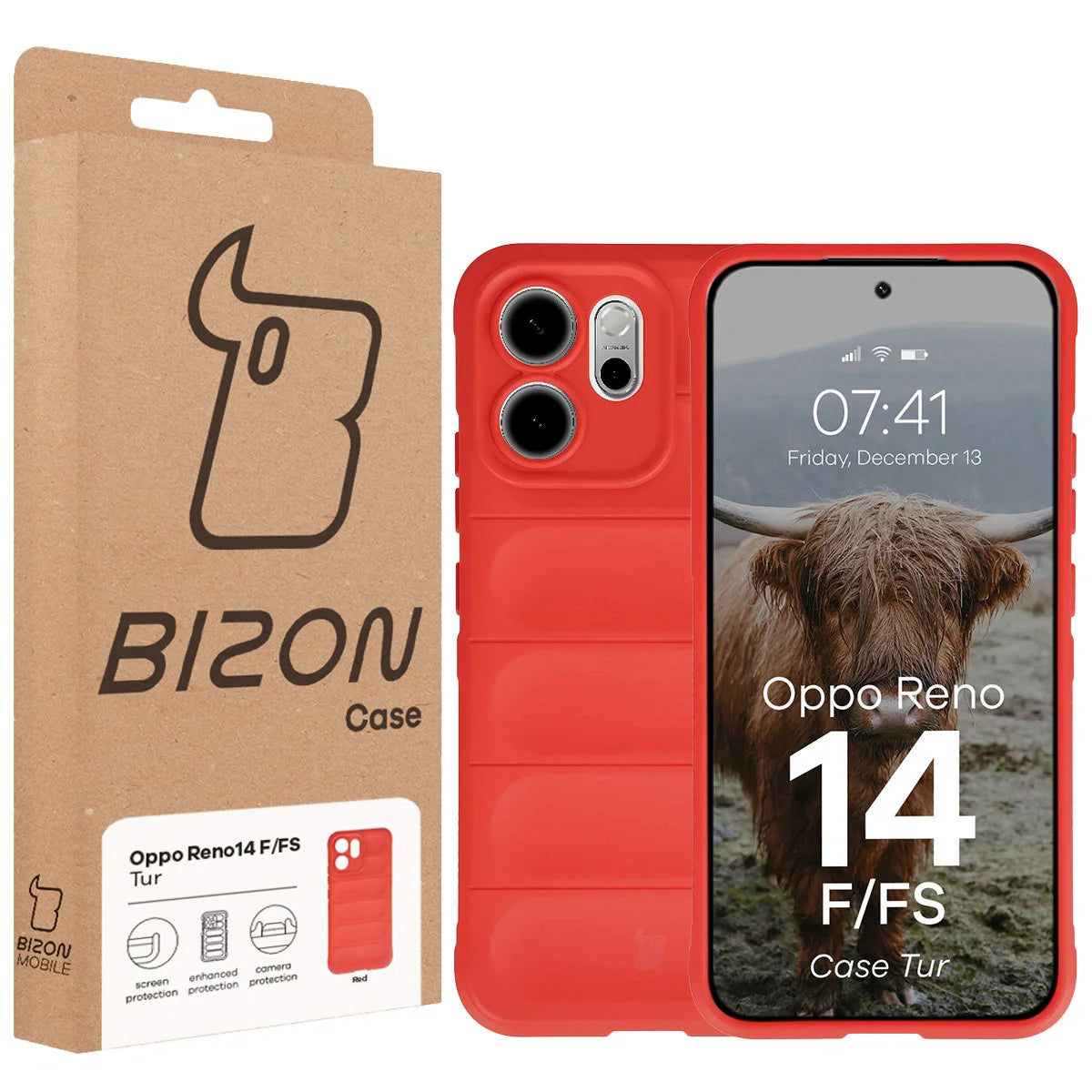 Robuste Handyhülle für Oppo Reno 14 F / 14 FS, Bizon Case Tur, Rot