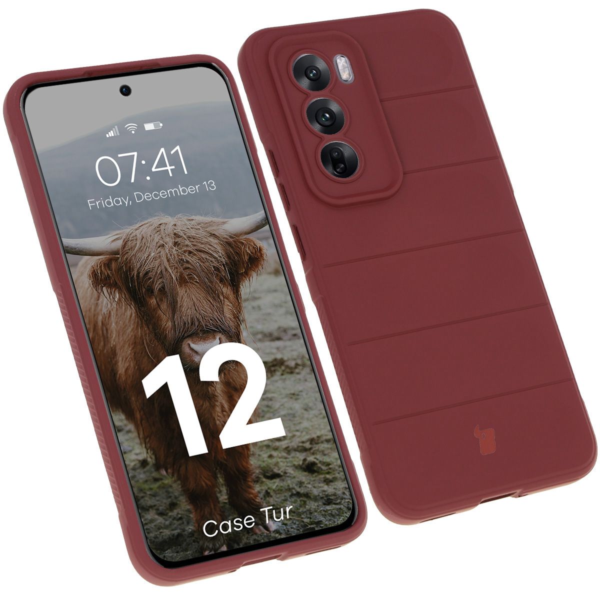 Robuste Handyhülle für Oppo Reno 12, Bizon Case Tur, Burgunderrot