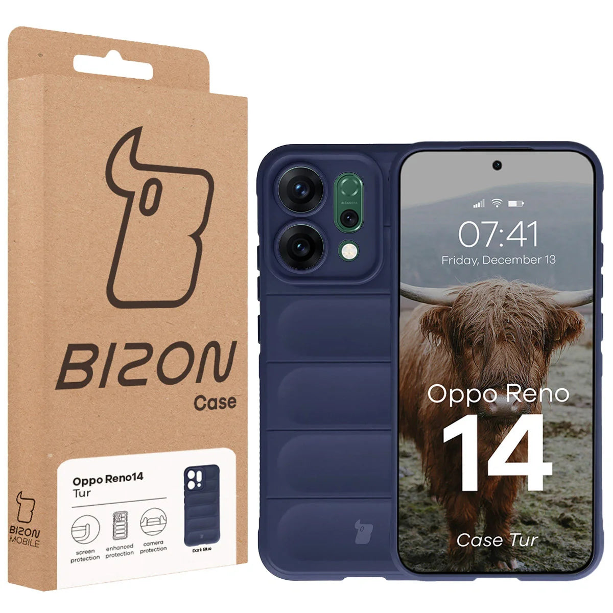 Robuste Handyhülle für Oppo Reno 14, Bizon Case Tur, Dunkelblau
