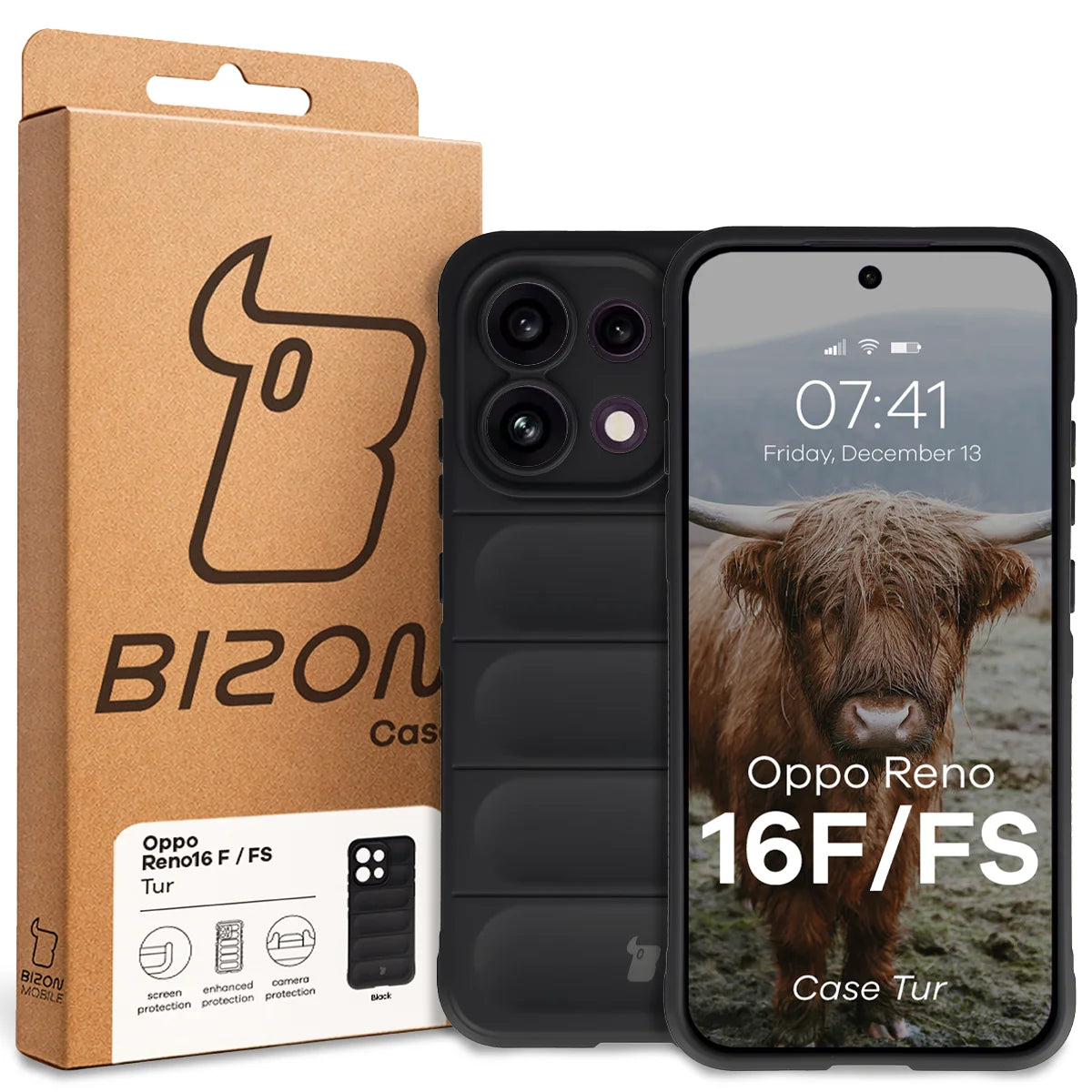 Robuste Handyhülle für Oppo Reno16 F / Reno16 FS 5G, Bizon Case Tur, Schwarz