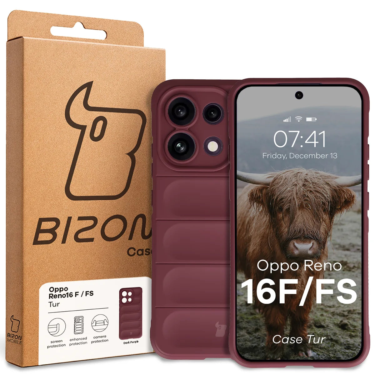 Robuste Handyhülle für Oppo Reno16 F / Reno16 FS 5G, Bizon Case Tur, Burgunderrot